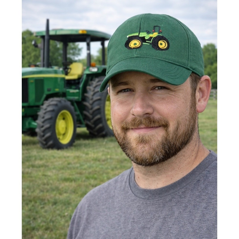 K-Products Style Tractor Hat Green Embroidered Snapback Cap 100% Cotton‎ Vintage